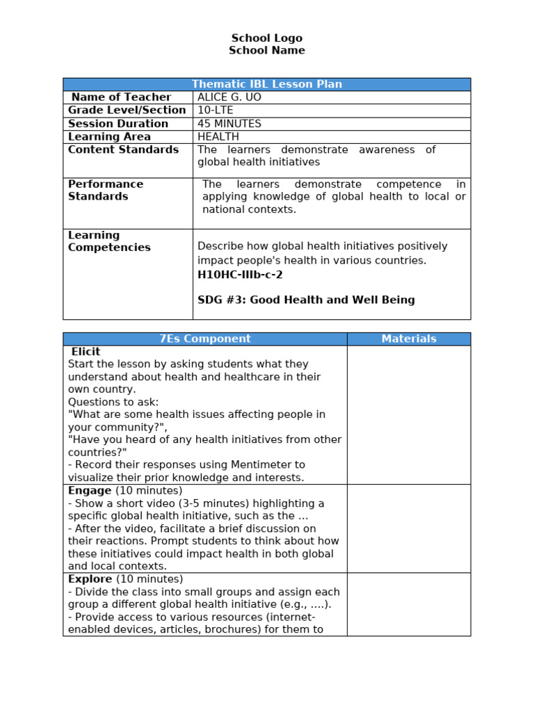 Grade 10 MAPEH - Thematic-IBL-Lesson-Plan | PDF | Lesson Plan | Global ...