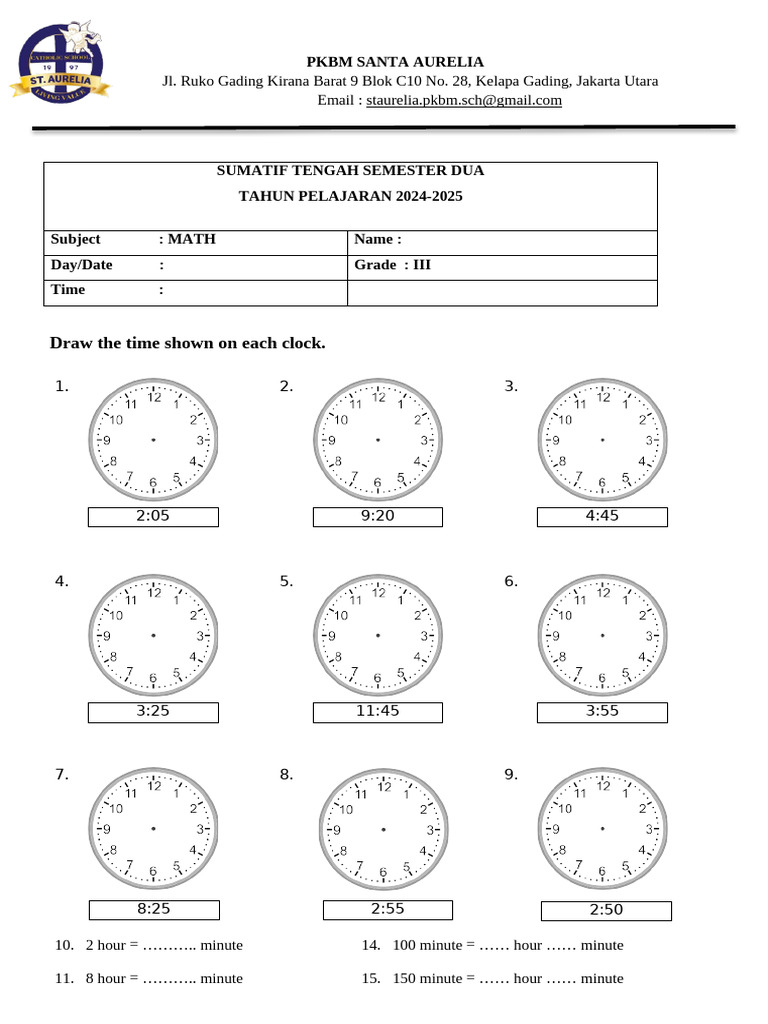 Math Midterm Exam Grade III 2024-2025 | PDF