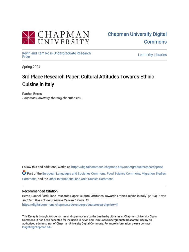Cultural Attitudes Toward Ethnic Cuisine in Italy | PDF | Italy ...