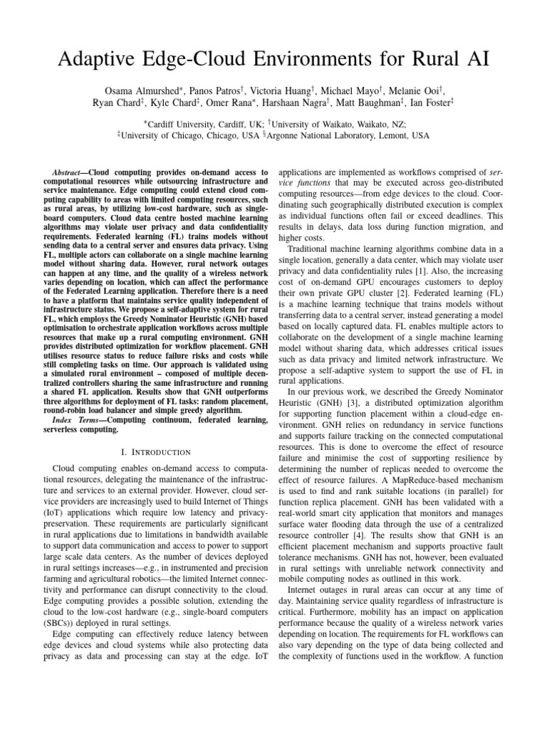 Adaptive Edge Cloud Environments For Rural AI IEEE SCC | PDF ...