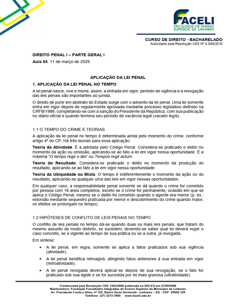 Aplicação da Lei Penal: Tempo e Espaço | PDF | Crimes | Crime e Violência