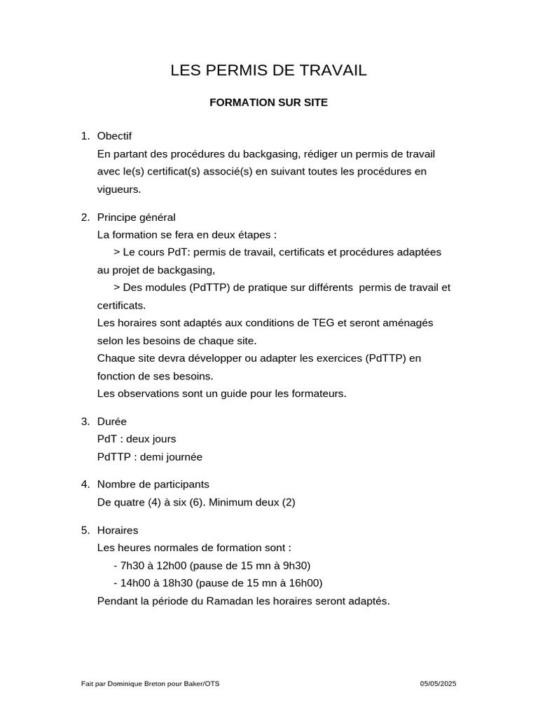 Formation sur les Permis de Travail | PDF