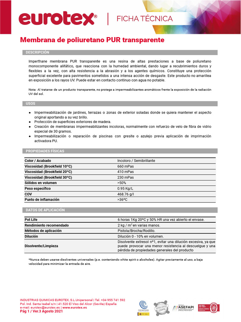 FT - Membrana de Poliuretano PUR Transp-V3 0821 | PDF | Residuos | Agua