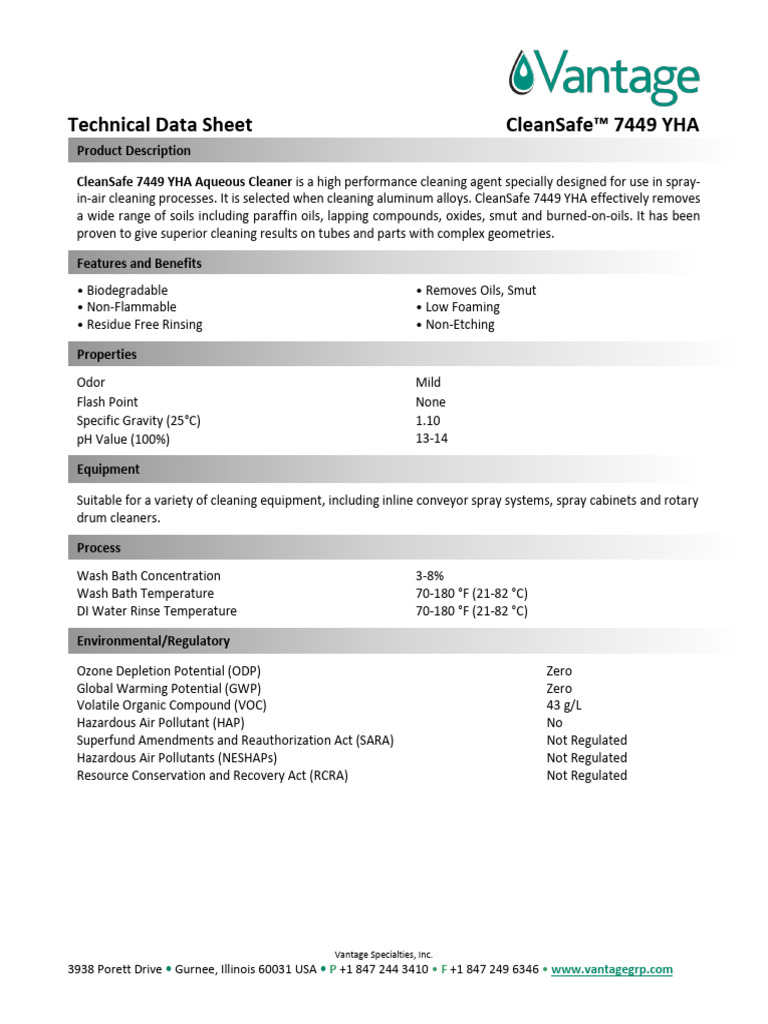 CleanSafe 7449 YHA Aqueous Cleaner | PDF | Resource Conservation And ...