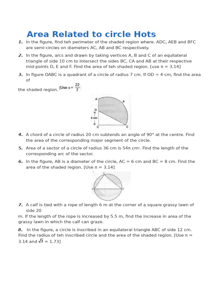 Area Calculations for Circles and Triangles | PDF