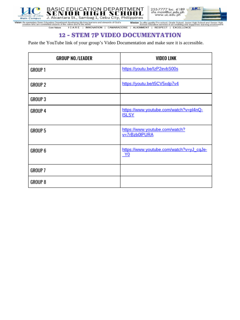 STEM 7P Video Documentation Links | PDF