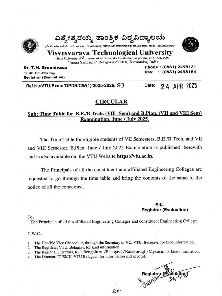 Exam Time Table 2025 Pdf