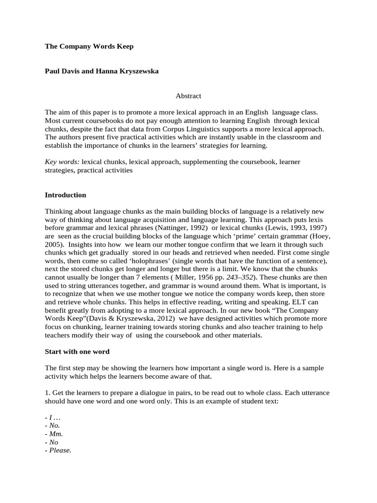 Promoting Lexical Chunks in ESL | PDF | Language Acquisition | Applied ...