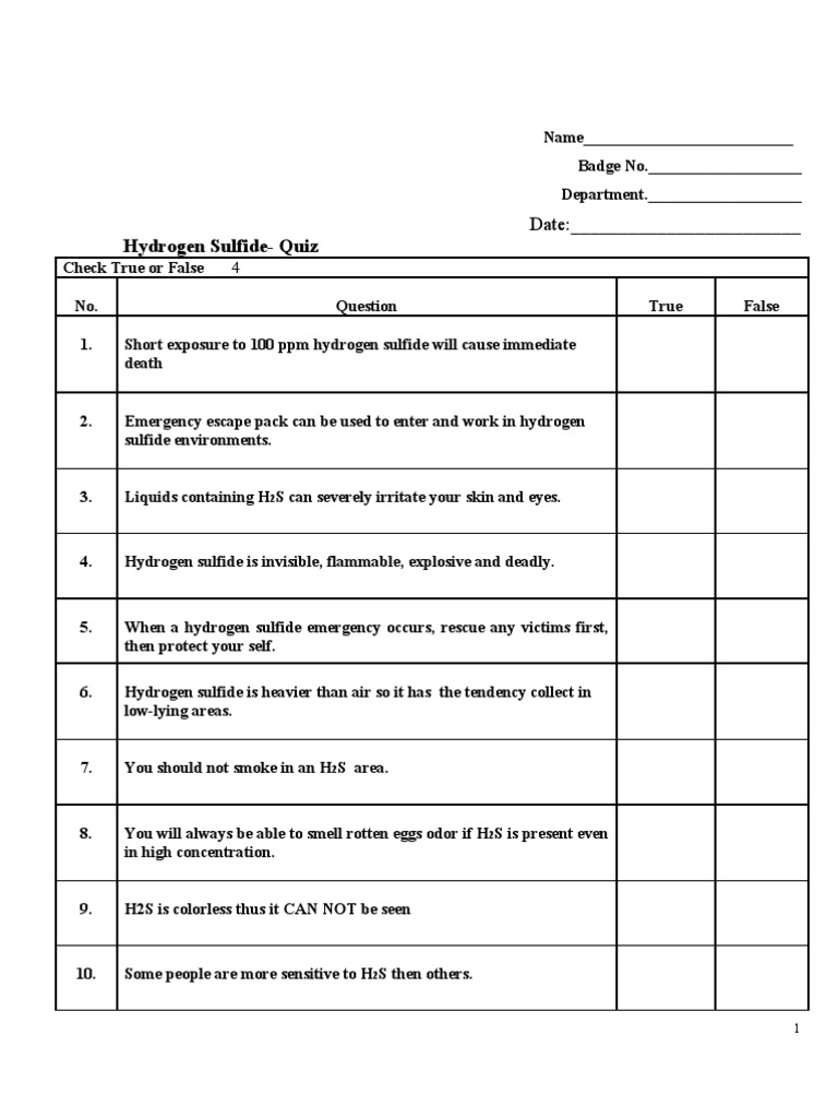 H2S Test Questions And Answers – ZRYT