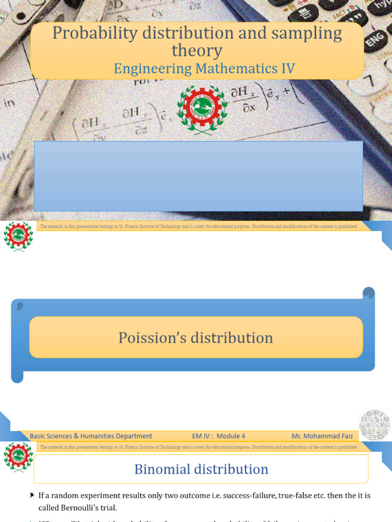 Module 4 - Probability Distribution and Samping Theory | PDF ...
