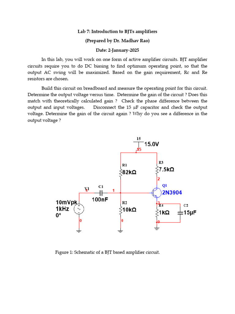 BJT Amplifier Circuit Lab Guide | PDF