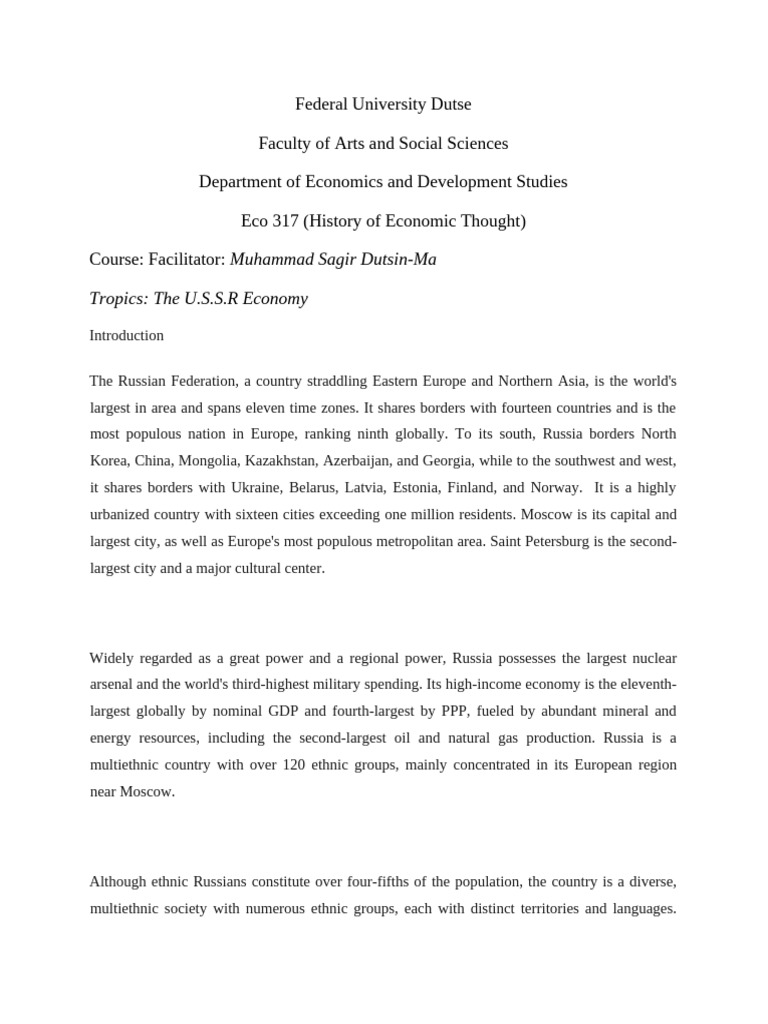 The U.S.S.R Economy | PDF | Soviet Union | World Politics