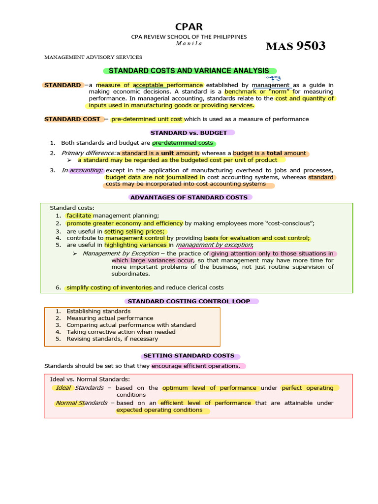 Standard Costs and Variance Analysis Guide | PDF | Cost Accounting ...