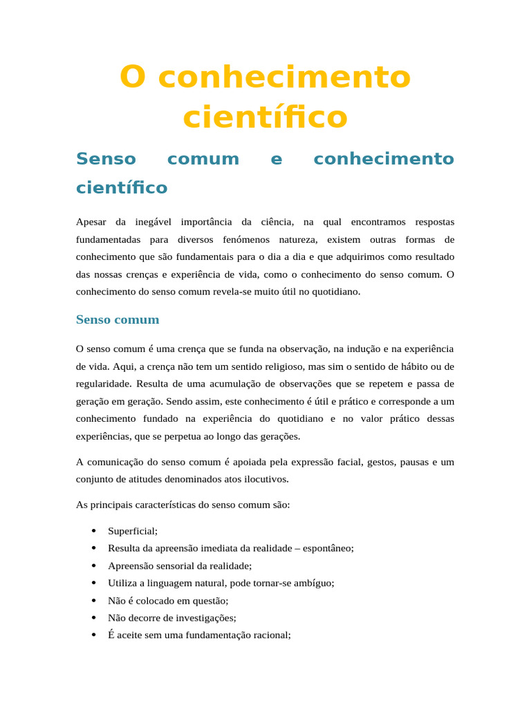 Filosofia - Resumo 3 - O Que É o Conhecimento Científico | PDF ...