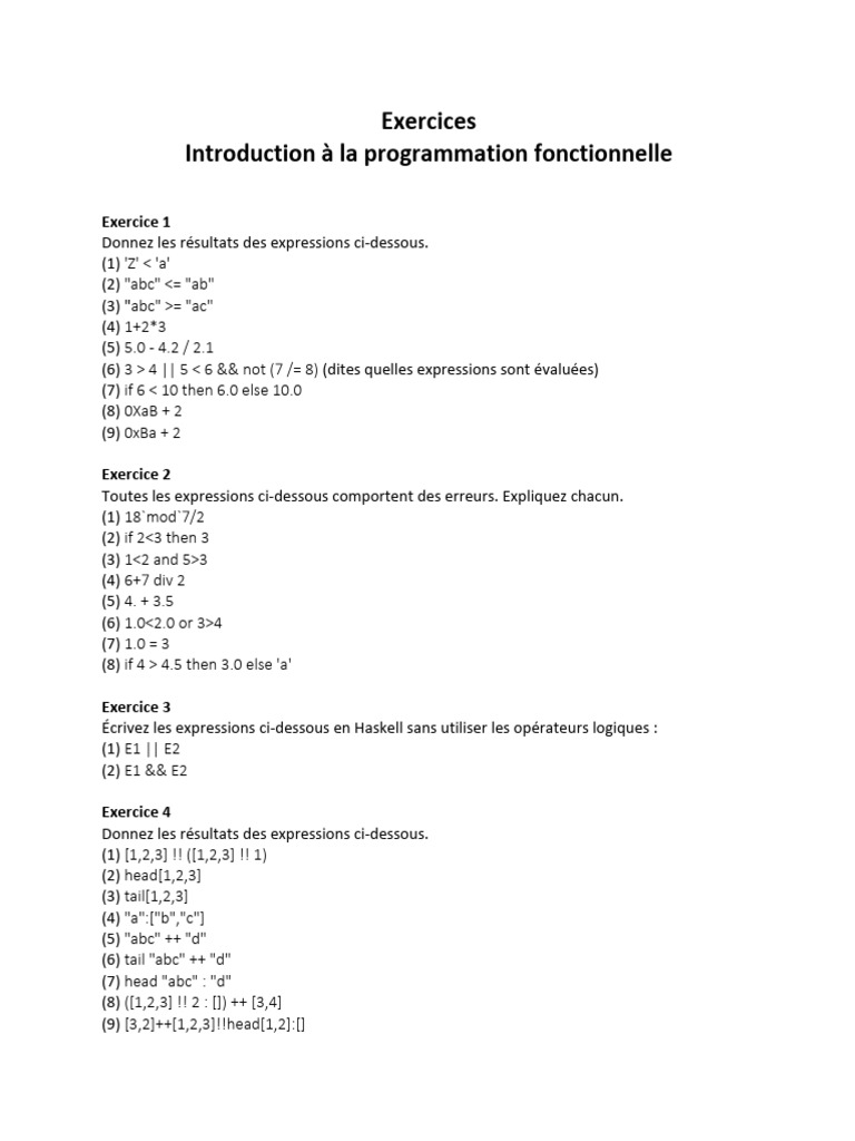 Exercices de Programmation Fonctionnelle Haskell | PDF