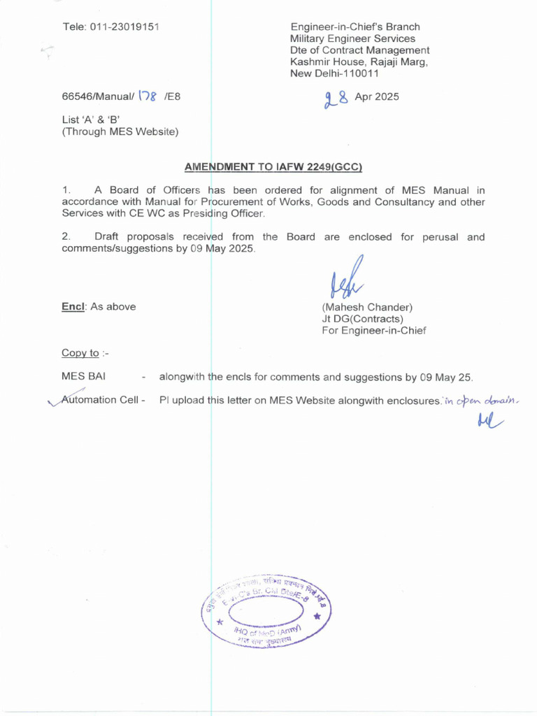 Amendment To Iafw 2249 (GCC) DT 28 Apr 2025 | PDF