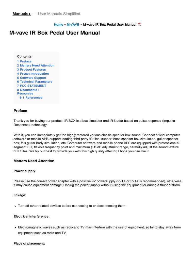M-VAVE IR Box Pedal User Manual | PDF | Equalization (Audio) | Radio