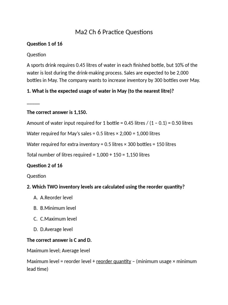 Ma2 CH 6 Practice Questions | PDF | Inventory | Cost Of Goods Sold
