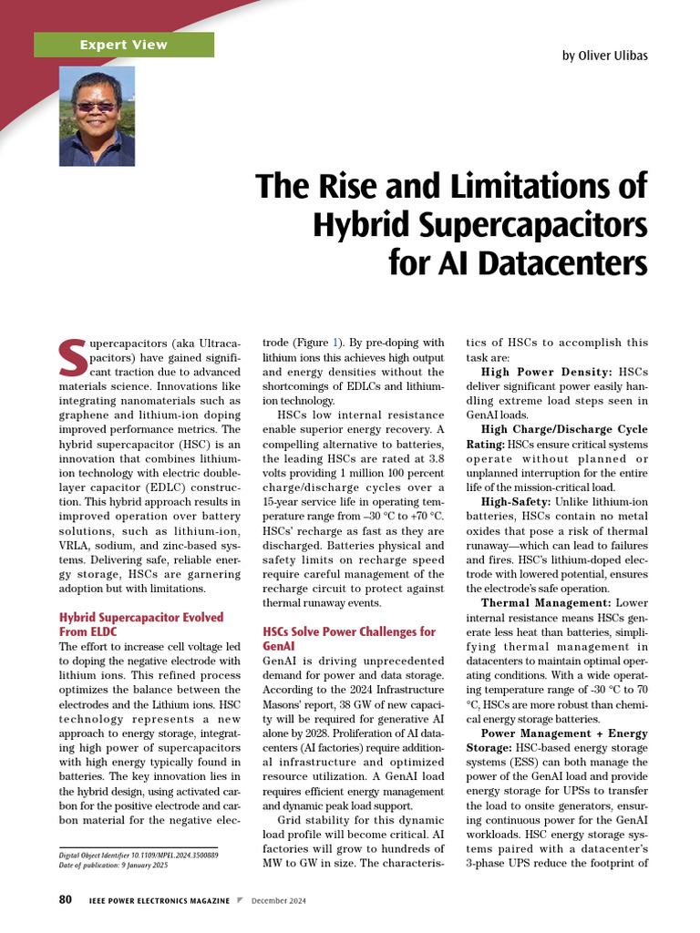 Hybrid Supercapacitors for AI Datacenters | PDF | Lithium Ion Battery ...