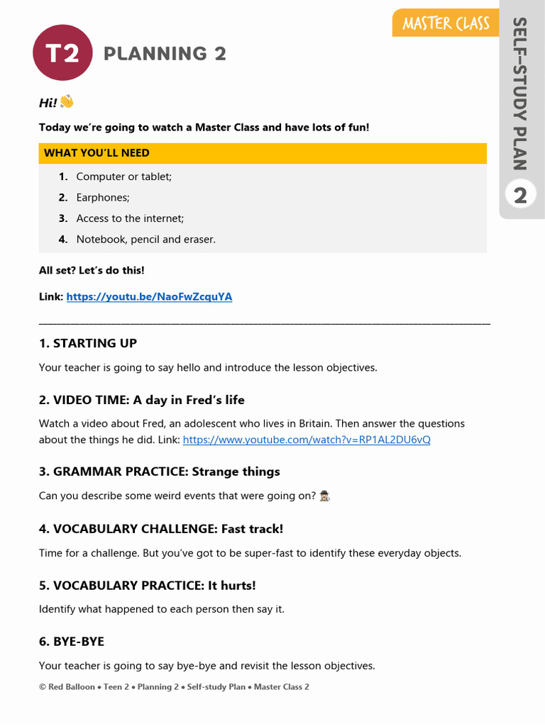 T2 - Planning 2 - Self-Study Plan - Master Class 2 | PDF