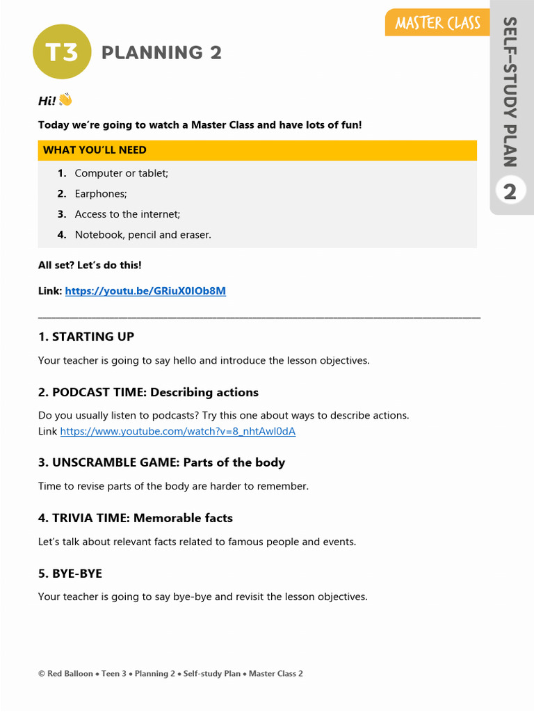 T3 - Planning 2 - Self-Study Plan - Master Class 2 | PDF