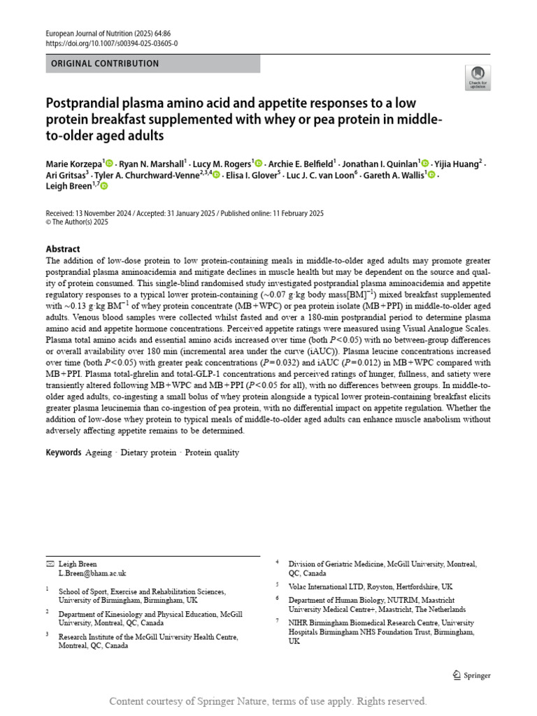 Postprandial Plasma Amino Acid and Appetite Respon | PDF | Eating | Leucine
