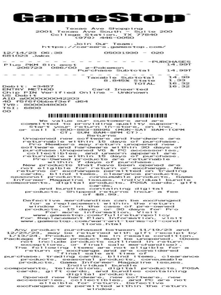 Ticket Game Stop | PDF