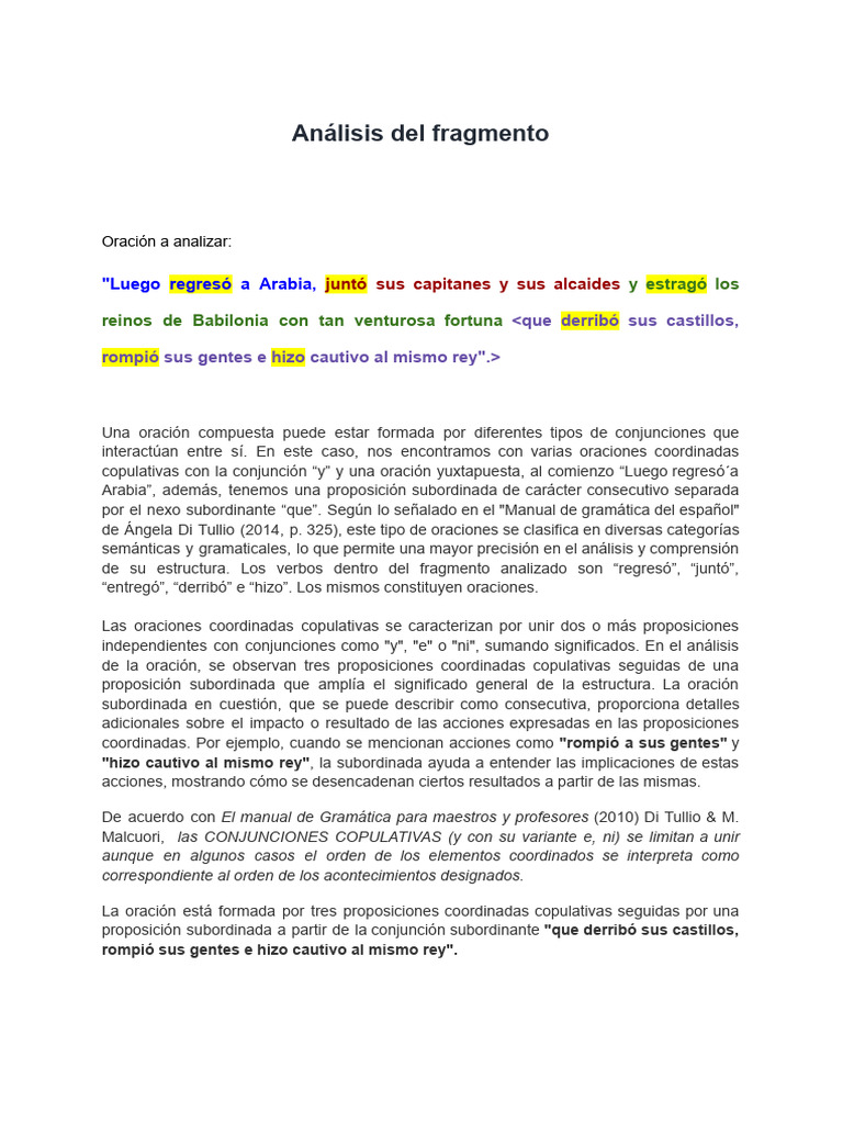 Análisis Del Fragmento | PDF | Oración (Lingüística) | Verbo