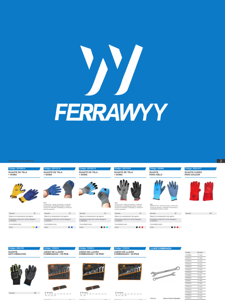 Guantes y herramientas Ferrawyy | PDF | Guante | Sistema de freno ...