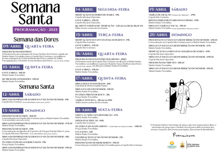 Programação Semana Santa 2025 | PDF | Páscoa | Comemorações de abril