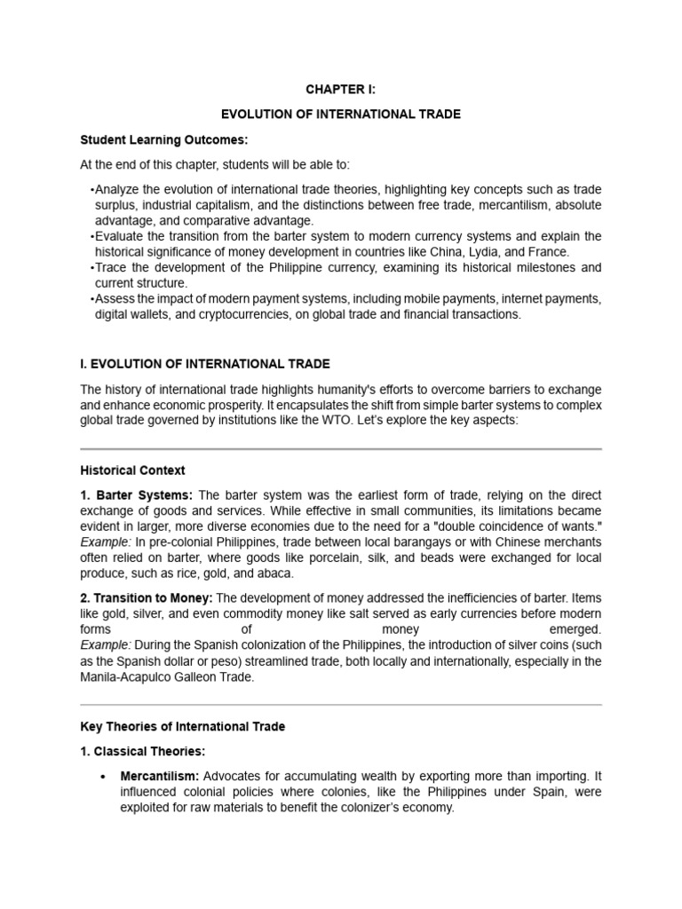 Week 2 3 Evolution of International Trade - For Students | PDF | Money ...