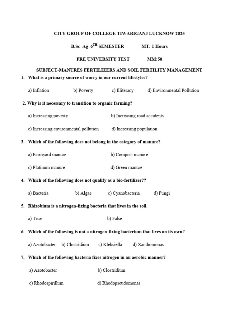 Manures Fertilizers and Soil Fertility Management Put | PDF | Plant ...
