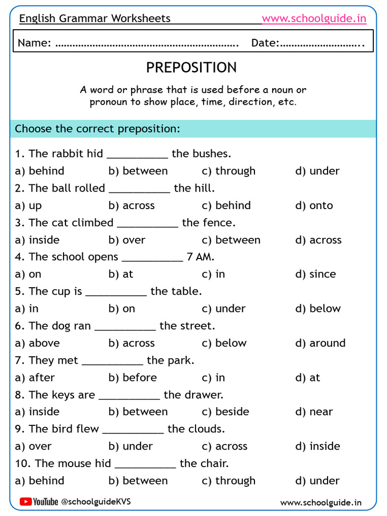 Preposition Practice Worksheet | PDF