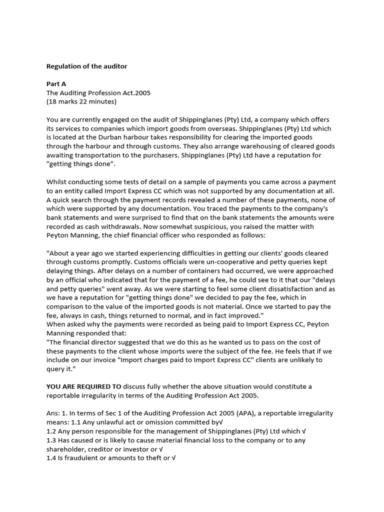 Auditor Regulation and Reportable Irregularities | PDF | Audit | Bribery