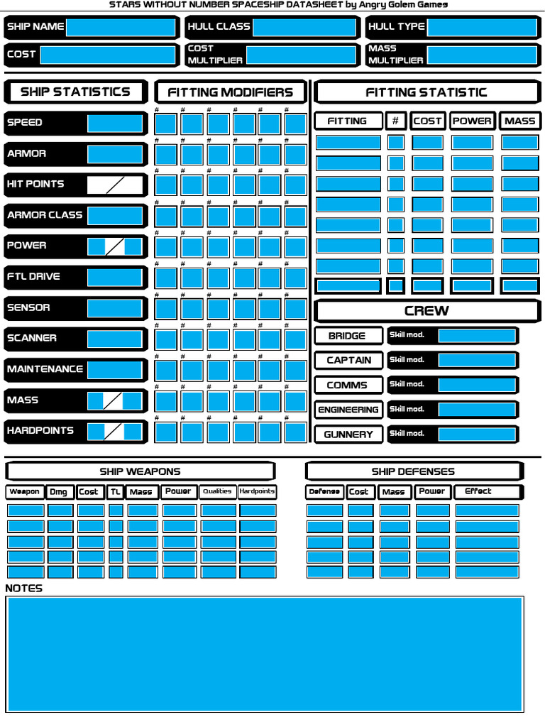 Spaceship Datasheet for Stars Without Number | PDF