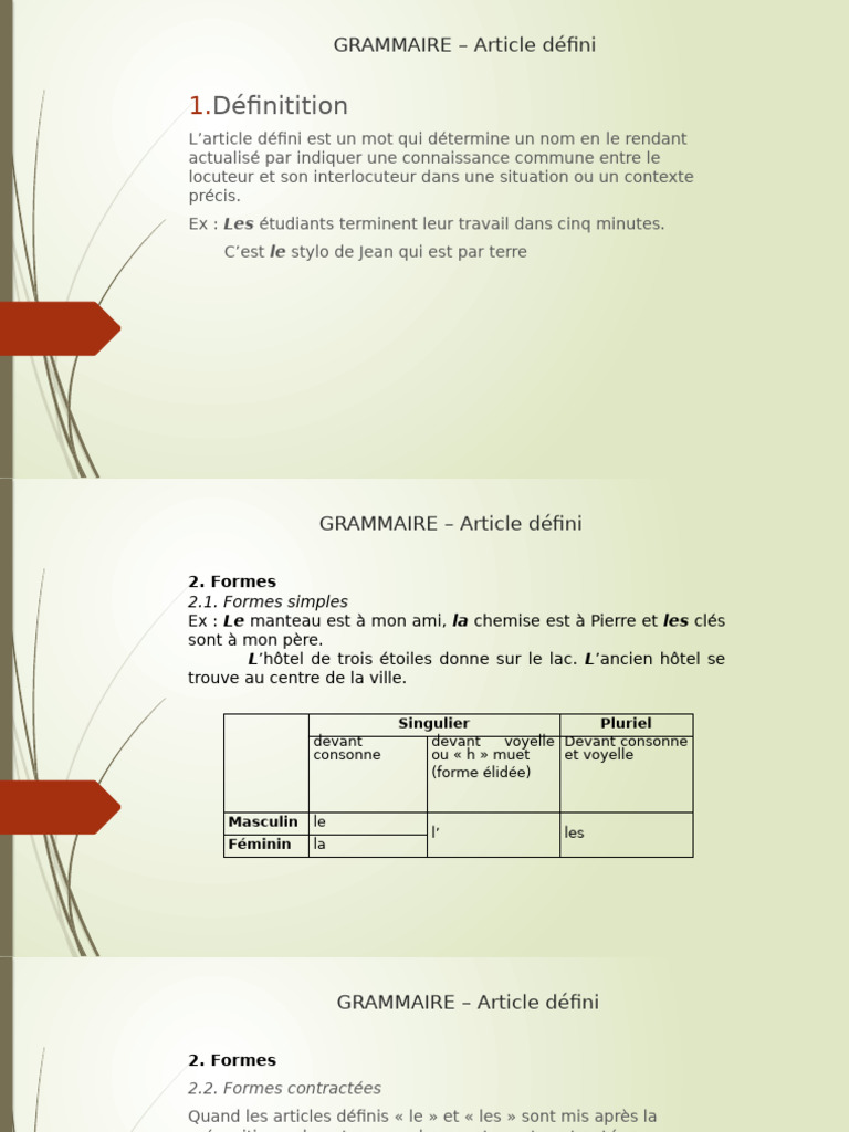 Comprendre l'article défini en français | PDF | Genre grammatical ...