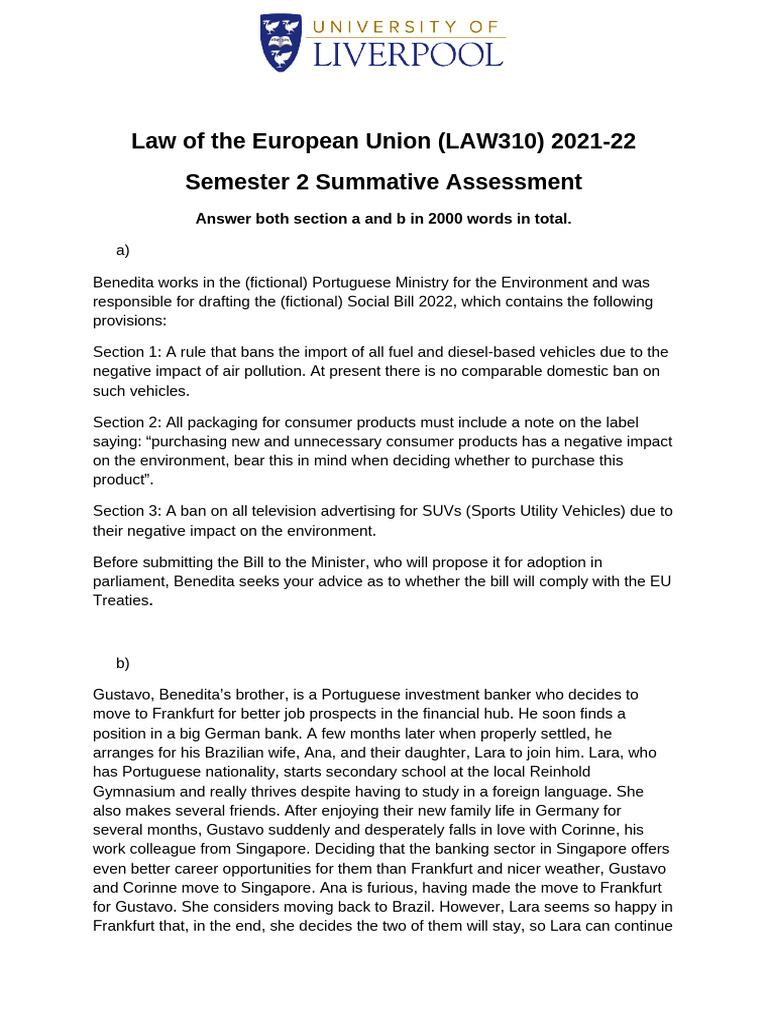 Law of The European Union (LAW310) Summative Coursework Question | PDF ...