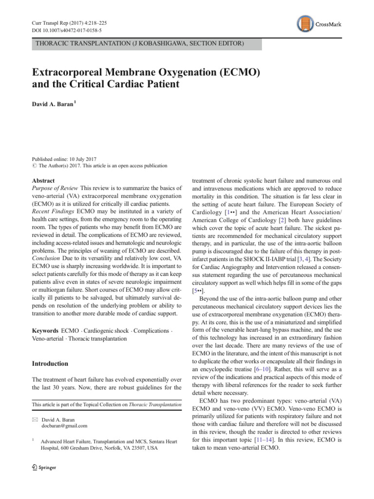 Extracorporeal Membrane Oxygenation (ECMO) and The Critical Cardiac ...
