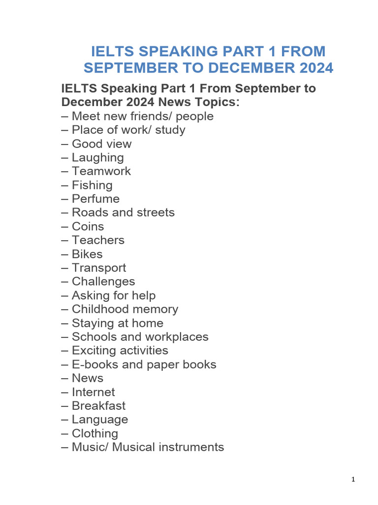 IELTS Speaking Part 1 Topics 2024 | PDF | Sports | T Shirt
