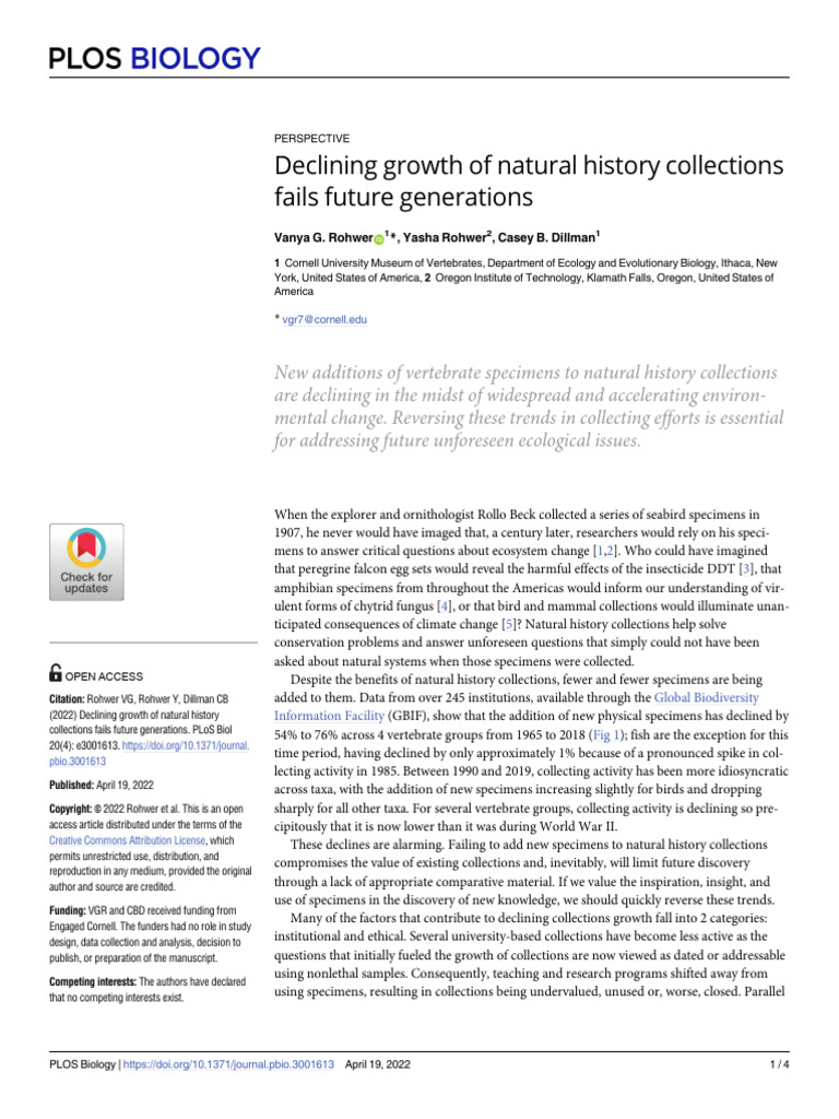 Rohwer 2022 Declining Natural History Collections | PDF | Knowledge ...