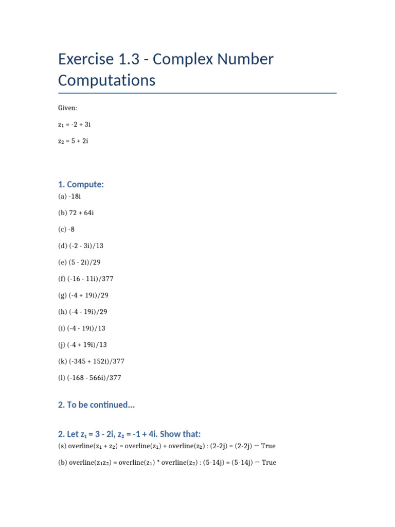 Exercise 1.3 Complex Numbers | PDF