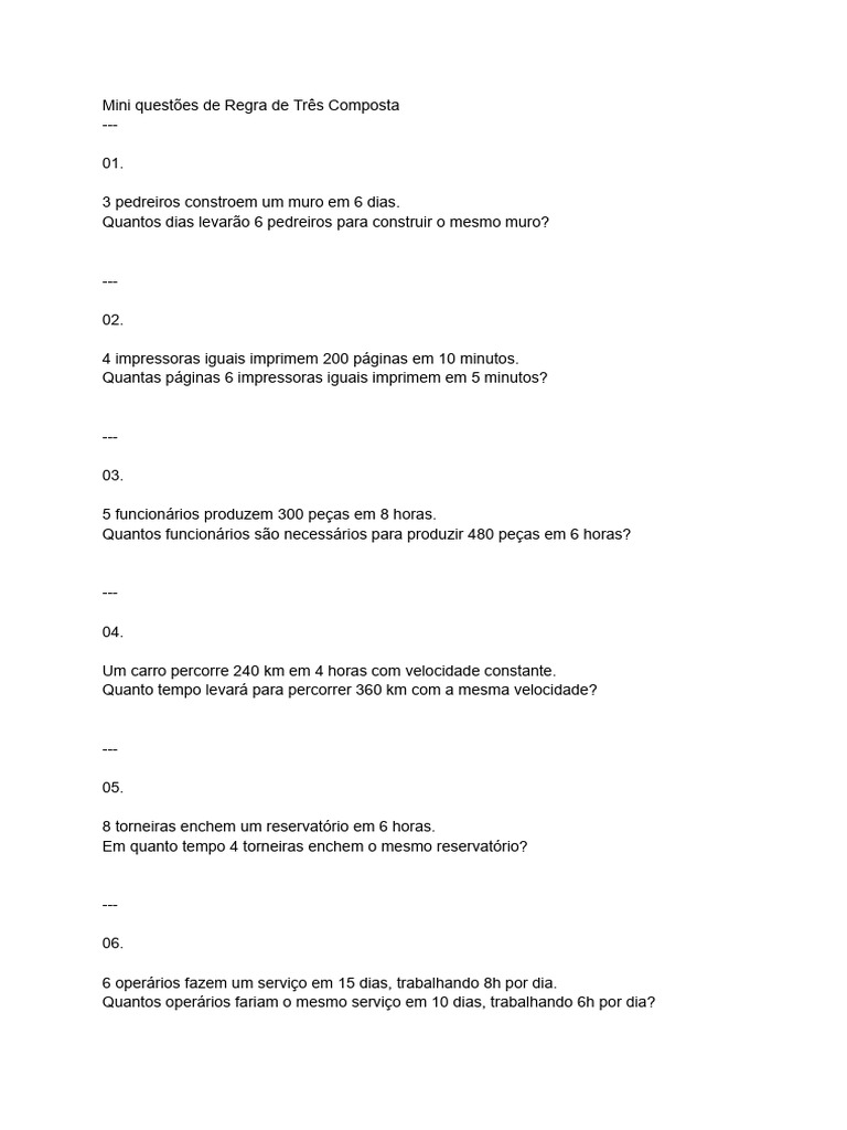 Questões de Regra de Três Composta | PDF