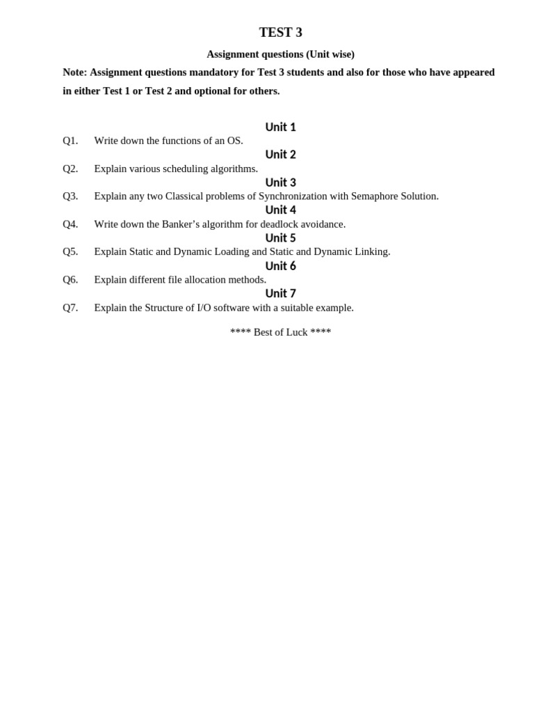 Assignment Questions of OS From 1 To 7 Units | PDF