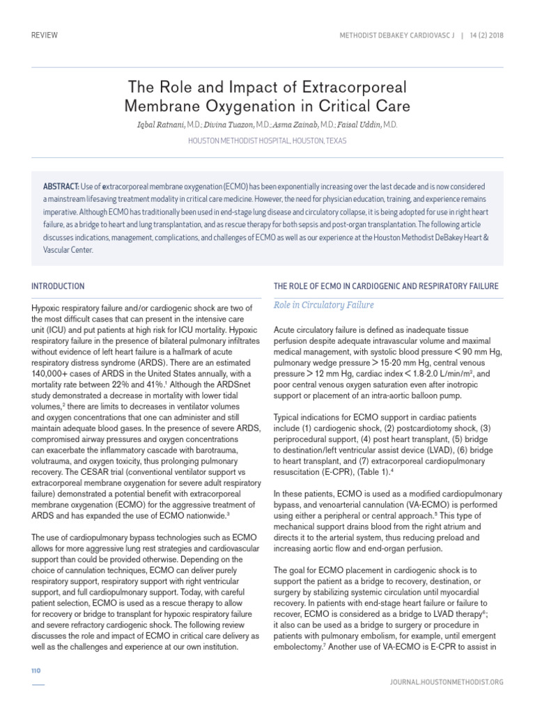 The Role and Impact of Extracorporeal Membrane Oxygenation in Critical ...