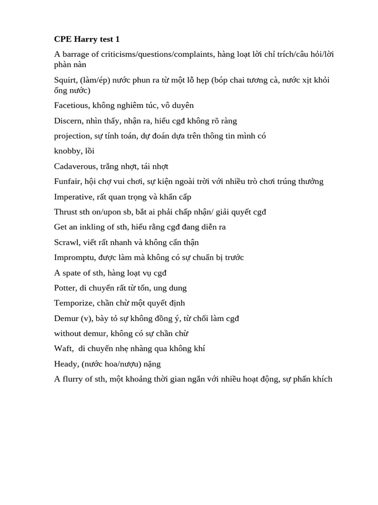 CPE Harry Part 5 Test 1 | PDF