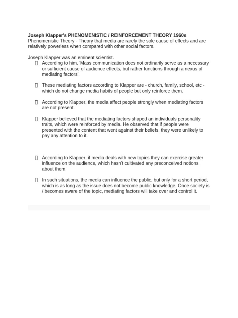 Klapper's Phenomenistic Theory Explained | PDF