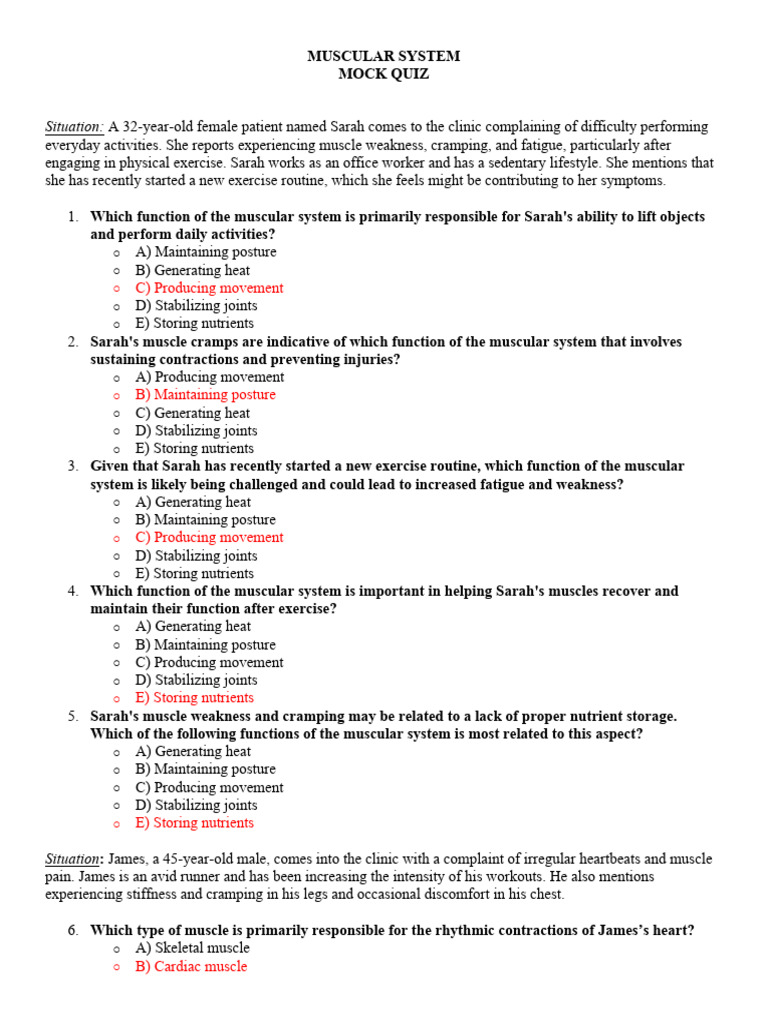 Muscular System Quiz: Symptoms & Functions | PDF | Muscle | Muscle ...