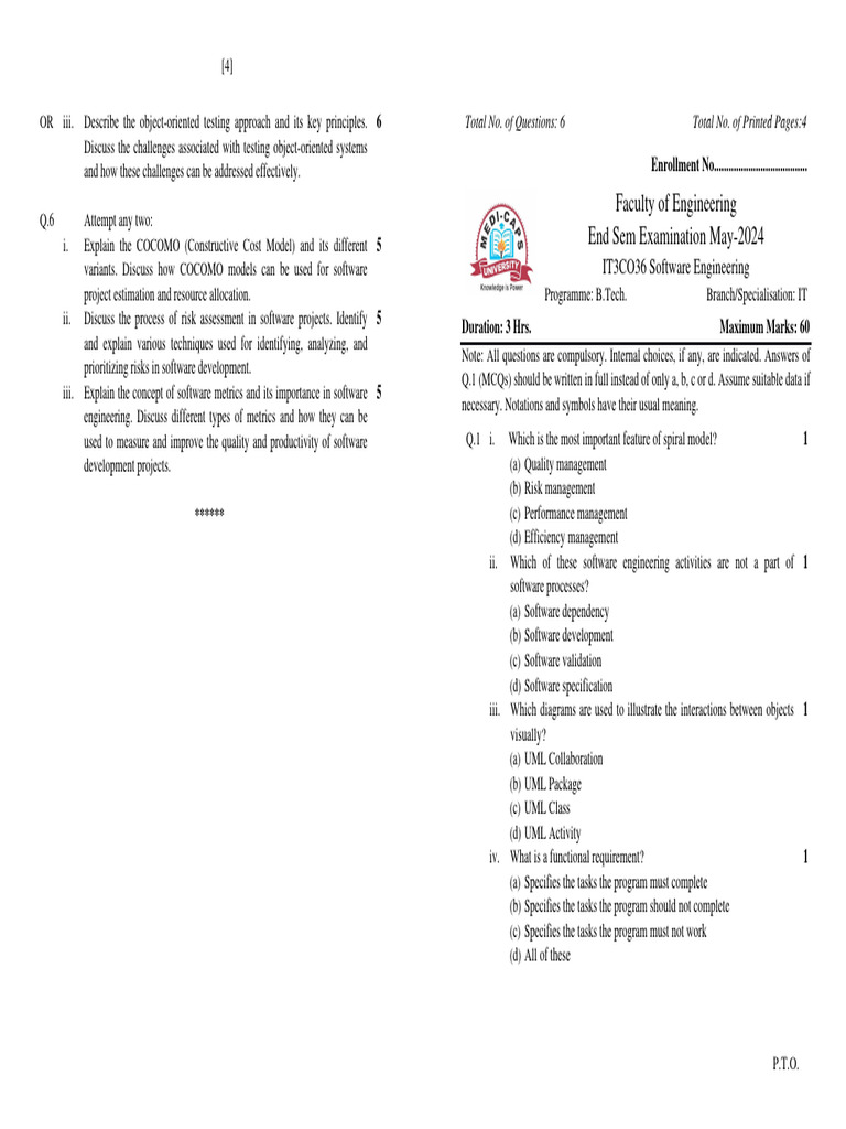 Software Engineering Exam Overview | PDF | Unified Modeling Language ...