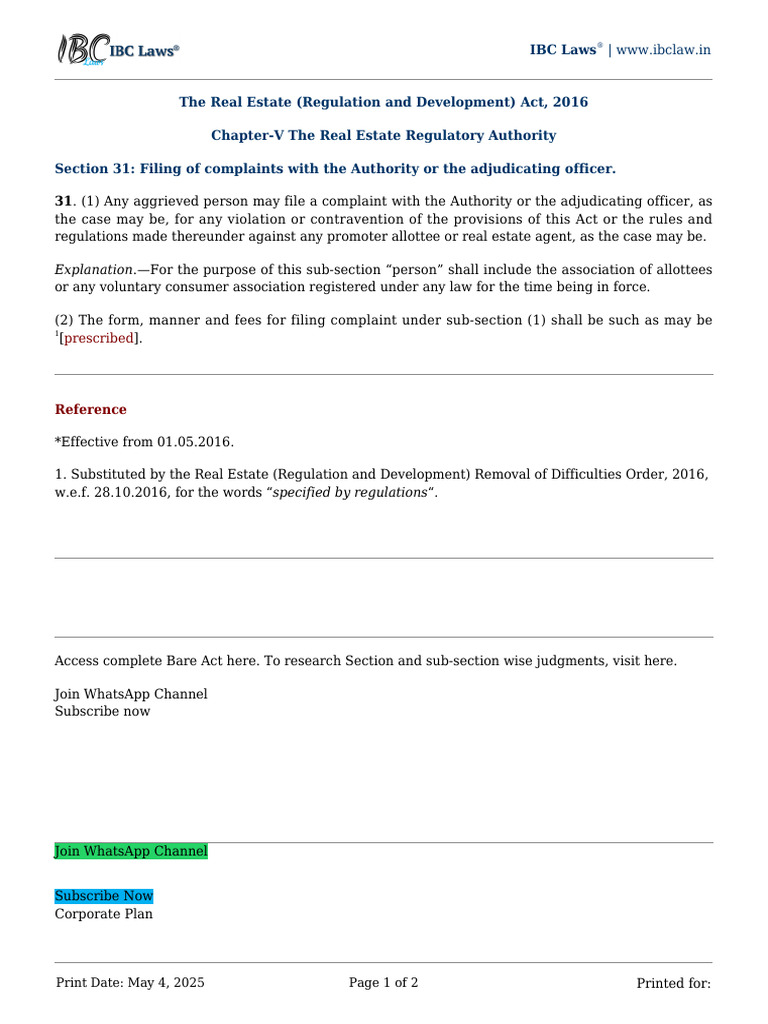 Complaints Under RERA Section 31 | PDF | Justice | Crime & Violence