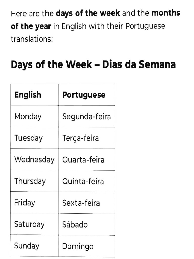 Dias Da Semana e Do Mês | PDF
